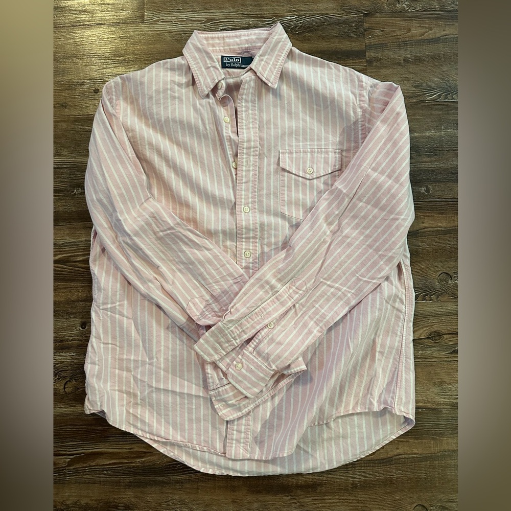 Ralph Lauren Pink Striped long sleeve Men's polo Shirt